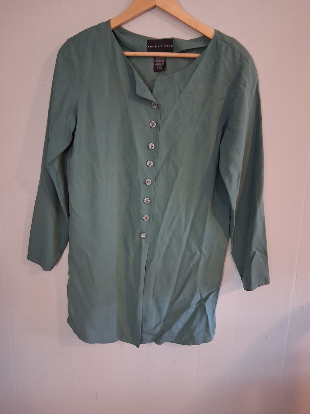 August Silk Women's Sage Green 100% Silk Button-Front Tunic Top